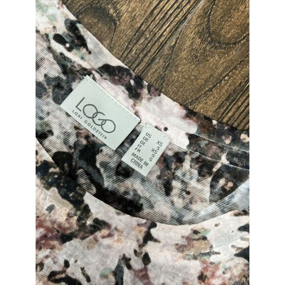LOGO LORI GOLDSTEIN PINK GRAY FLORAL WATERCOLOR ASYMMETRICAL LIGHT TUNIC TOP XS - Picture 10 of 16